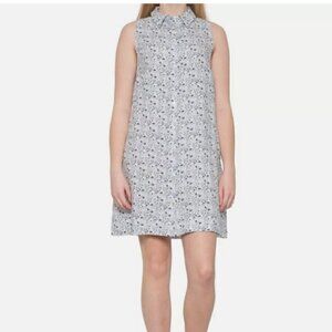 Cynthia Rowley Linen Button Up Shirtdress Size S White/Blue Floral Ditzy Pockets